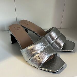 A New Day Silver Mules with Square Toe and Medium Heel